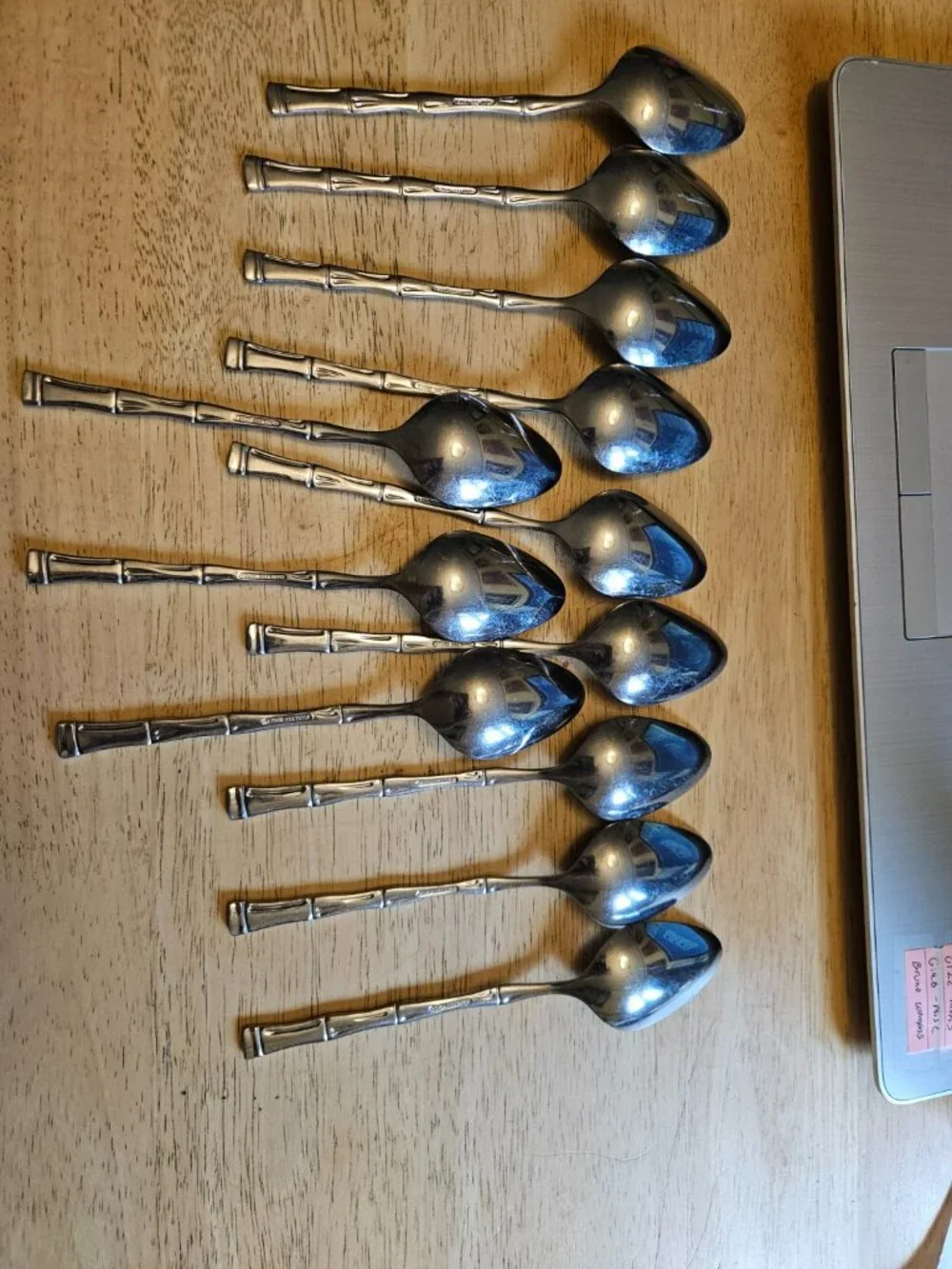 Lot 12 Bamboo Pattern Oval Soup Spoons Stainless Korea 7.5